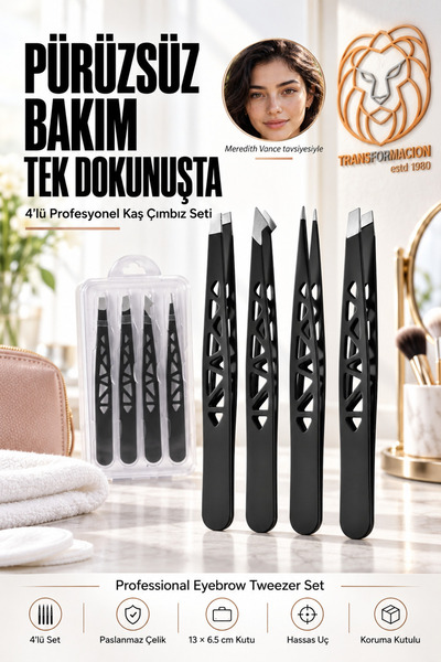 Transformacion Profesyonel Kaş Cımbız Seti 4'lü Paslanmaz Çelik Batık Kirpik ...