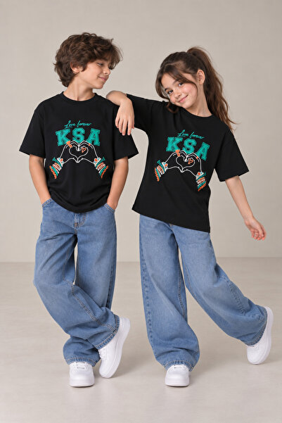TOP CLOTHE Ksa Kids T-Shirt Printed for Saudi Arabia National Day - 100% Cotton