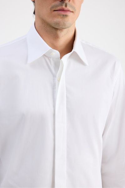 D'S Damat Ds Damat Slim Fit Beyaz Armürlü Smokin Gömlek