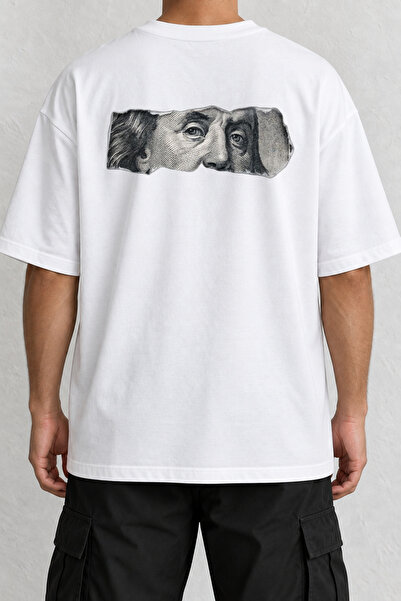 CrowsGate Antique Look Back Printed Oversize White T-Shirt