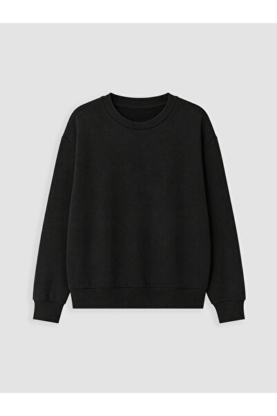 LC Waikiki Vizyon New Season Black Crew Neck Girls' Sweatshirt