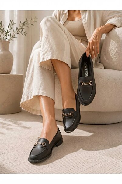MCASERING Günlük Kadın / Kız OXFORD Kolej Loafer Ayakkabı Siyah G Tokalı