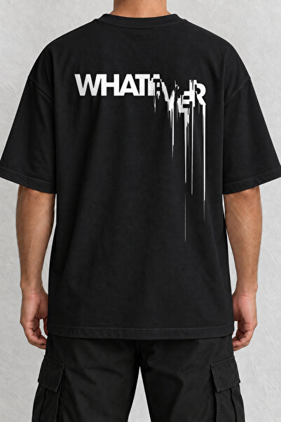 CrowsGate Whatever Melting Text Back Printed Oversize Black T-Shirt