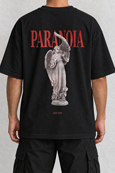 CrowsGate Μπλουζάκι Μαύρο Oversize με στάμπα στην πλάτη Paranoid Sculpture