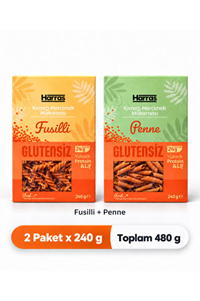 Harras Kırmızı Mercimek Glutensiz Makarna Seti Fusilli + Penne 2 x 240 g – To...