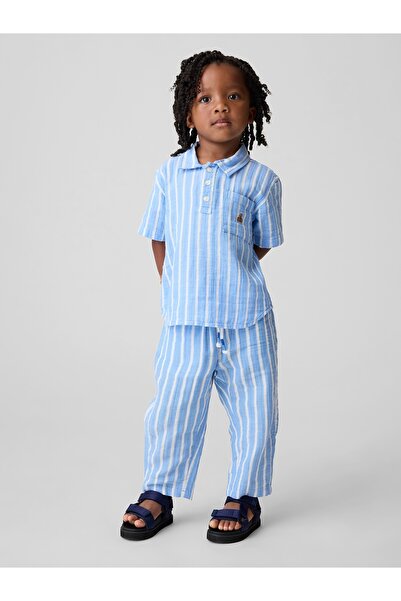 GAP Erkek Bebek Açık Mavi Pamuk Gauze Pull-On Barrel Pantolon