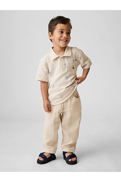 GAP Erkek Bebek Bej Pamuk Gauze Pull-On Barrel Pantolon
