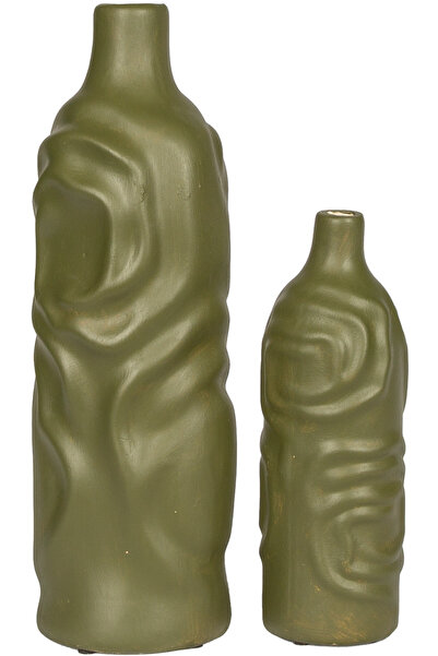Herdekora Vaza decorativa din ceramica cu flori, set de 2, verde