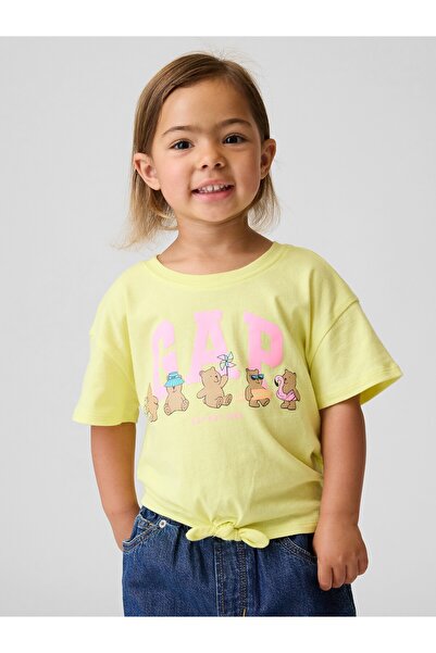 GAP Kız Bebek Sarı Knot-Tie Grafik Baskılı T-Shirt