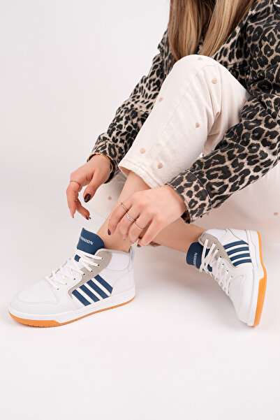 McDark White Navy Blue Unisex Long Ankle Snekaer Shoes