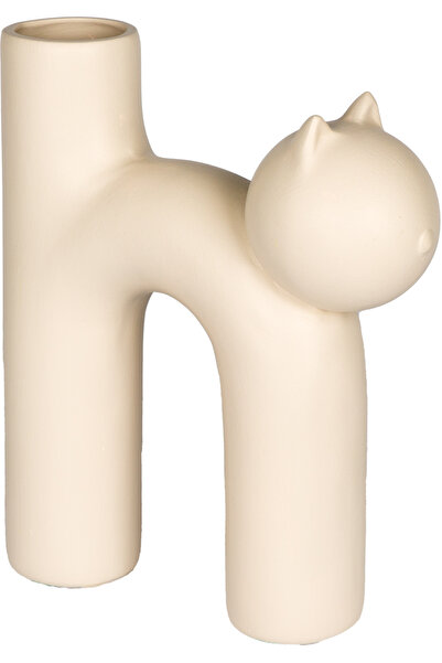 Herdekora Vaza Decorativa din Ceramica Cat Cream 7x23 Cm.