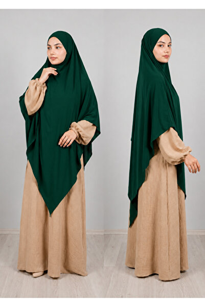 AHRAR tesettür Full Size Triangle Sandy Souffle Khimar Hijab Scarf Emerald