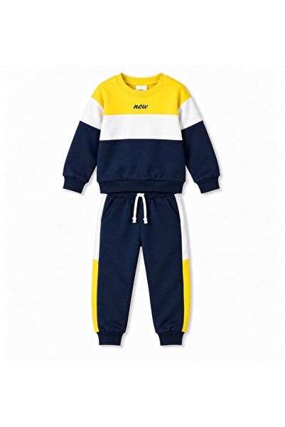 YİGİT BUTİK Erkek Çocuk Bisiklet Yaka Renk Bloklu Sweatshirt ve Pantolon Alt ...