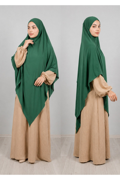 AHRAR tesettür Full Length Triangle Sandy Souffle Khimar Hijab Scarf Green