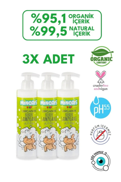 Minoris Baby Organic Hair and Body Shampoo 400 ml X 3 Pcs