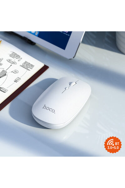 Hoco Mouse Dual, BT 5.0/ Wireless 2.4G, 1.600 DPI, Buton 4D, Art - Alb