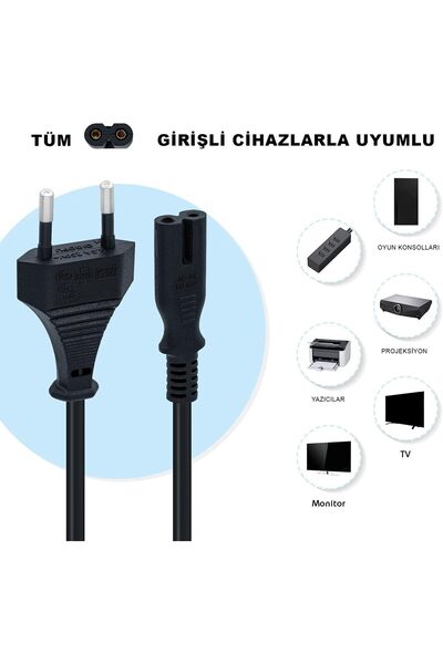 NO BRAND PS3 / PS4 / PS5 / XBox Series S-X Uyumlu Güç Kablosu 1.5 Metre 2Pin Güç Kablosu Projeksiyon - Monitö