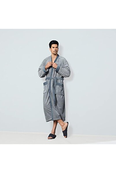 REEFI Modern Coral Fleece Bathrobe Without Hood, Multiple Colors and Sizes