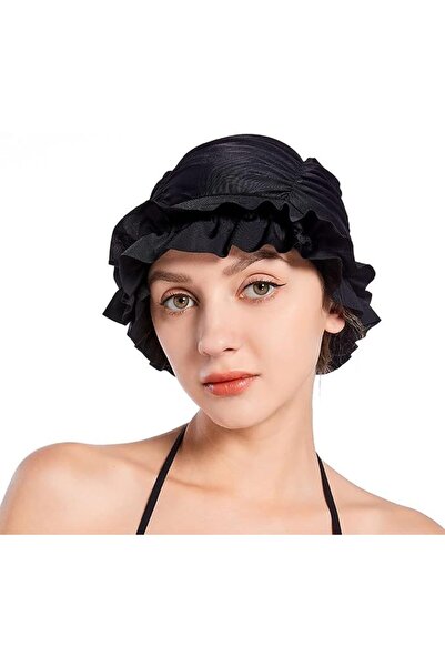 SWIUKPHE Women Pleated Swimming Cap, Nylon Cloth Swim Cap for Long Hair, Elas...