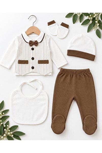 Minizade Baby Boy 5 Piece Newborn Hospital Discharge Set Striped Bow Tie Boot...