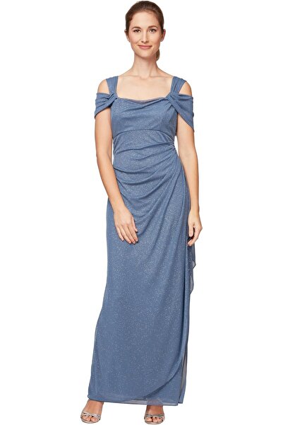 Alex Evenings Women's Long Cold Shoulder Dress (Petite and Regular Sizes)