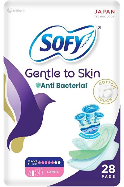 sofy Gentle to Skin Anti-Bacterial Pads with Wings, Slim, Large 29 cm, Pack o...