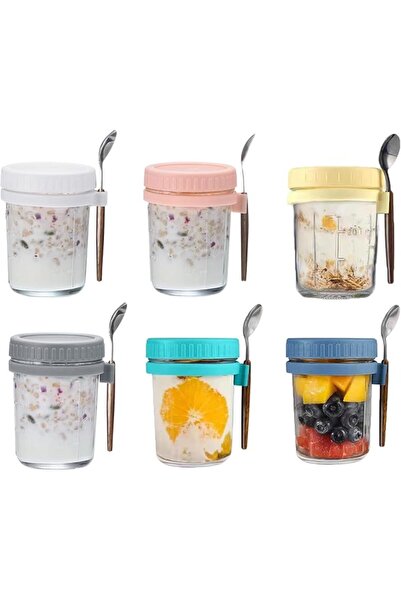 ZERIFAM Oats Jars - 6 Pack Overnight Oat Jars Glass, 350ml Glass Jar With Spo...