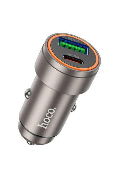 Hoco Incarcator Auto + Cablu Lightning, 30W - Gri
