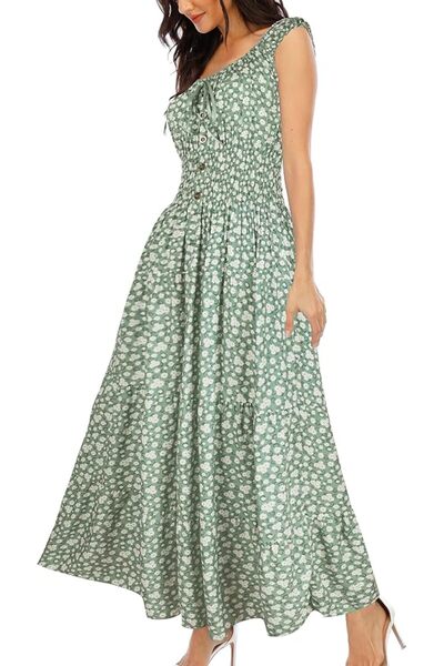 OSTOOLS فستان ماكسي طويل من OSTOO للنساء لصيف 2024 بتصميم بوهيمي مزين بالزهور...