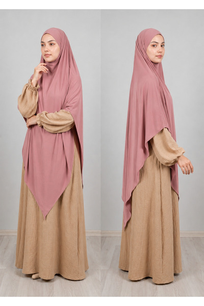 AHRAR tesettür Full Size Triangle Sandy Souffle Khimar Hijab Scarf Rose Dry F...