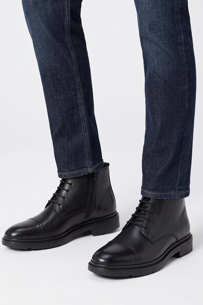 LUSIVE Genuine Leather Black Zippered Men's Winter Boots Luass30Al0084