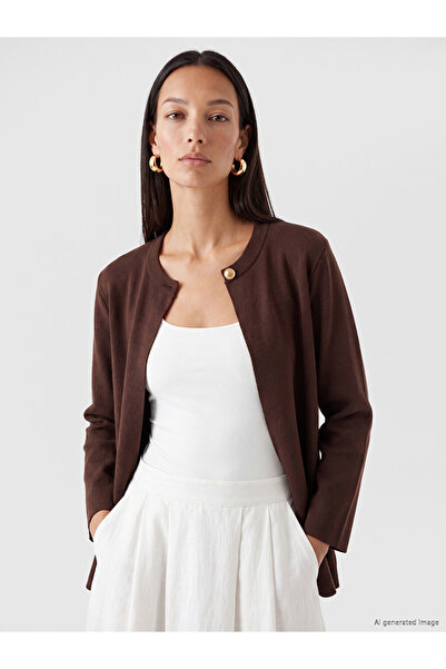 LC Waikiki Peak New Season Brown Crew Neck Women's Knitwear Cardigan