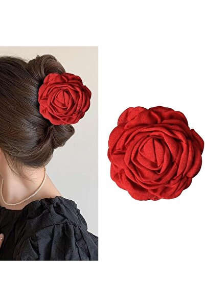 GENERAL 9cm Red Rose Fabric Hair Clip (1 Pack) - Large Floral Hair Accessory,...