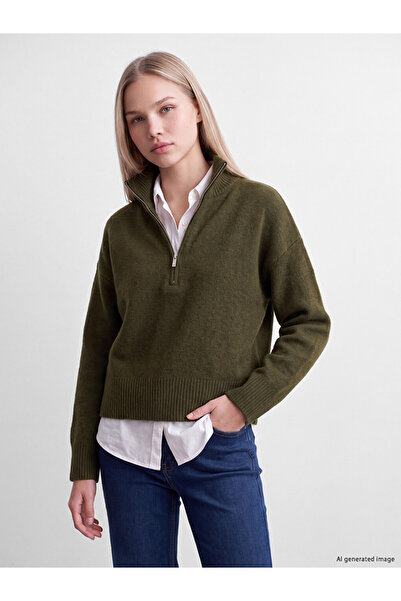 LC Waikiki Peak New Season Khaki Polo Collar Women's Knitwear Sweater