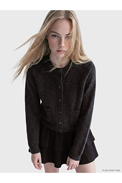 LC Waikiki Peak New Season Anthracite Crew Neck Women's Knitwear Cardigan