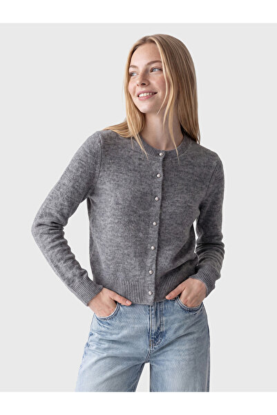 LC Waikiki Peak New Season Gray Crew Neck Women's Knitwear Cardigan