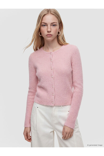 LC Waikiki Vizyon New Season Pink Crew Neck Women's Knitwear Cardigan
