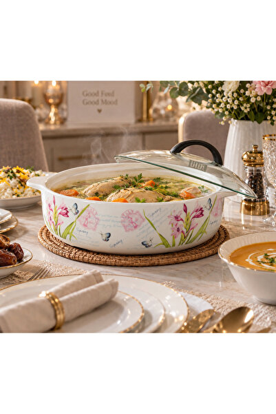 Dania Luxury Soup Tureen with Glass Lid 3.15L - Elegant Floral Design |   Siz...