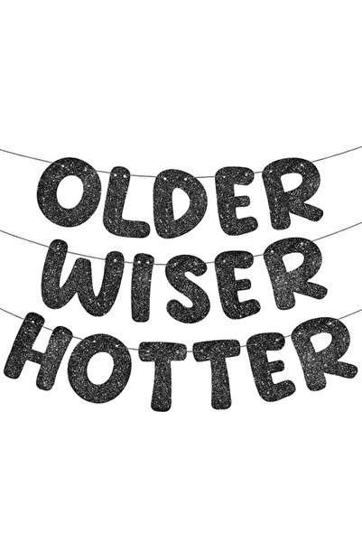 KASTWAVE Set of 3 Pre-Strung "Older Wiser Hotter" Glitter Birthday Banner (Bl...