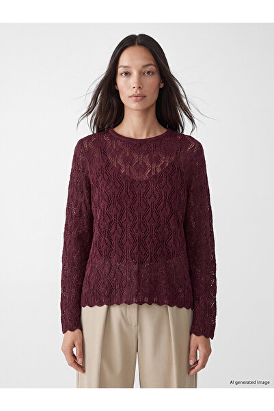 LC Waikiki Ozmarka New Season Burgundy Crew Neck Openwork Women's Knitwear Sw...