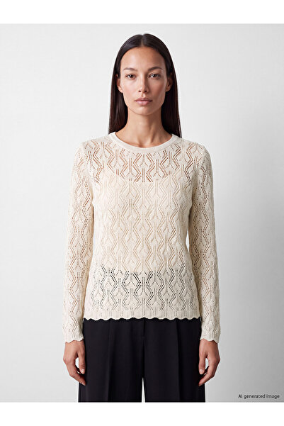 LC Waikiki Ozmarka New Season Beige Crew Neck Openwork Women's Knitwear Sweater