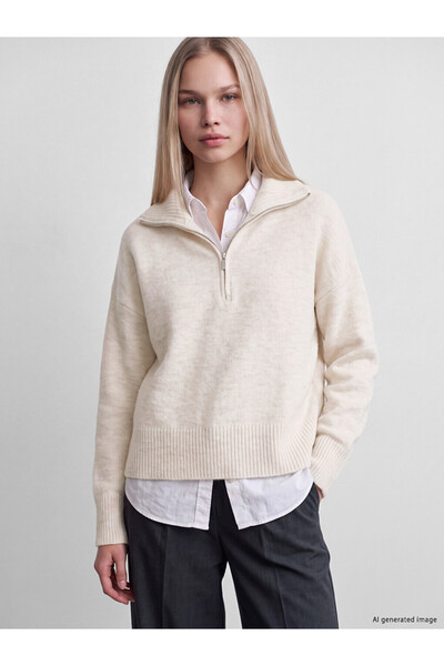 LC Waikiki Özmarka New Season Ecru Polo Collar Women's Knitwear Sweater