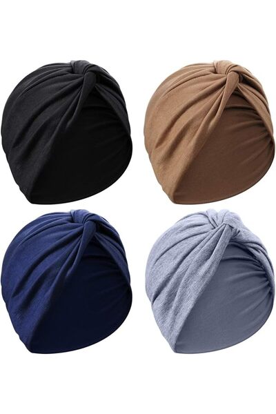 Odluzy 4 Pieces Turbans for Women, Soft Pre Tied Knot Fashion Pleated Turban ...