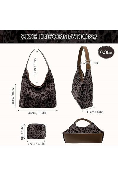 TERRIFI Tote Bag, Cheetah Print Suede Shoulder Purse, Large Capacity Hobo Bag For Women Daily Use, Soft Blac