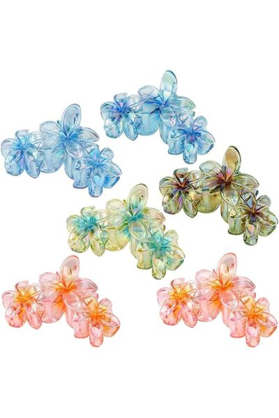 GENERAL Tazweeq 6Pcs Flower Claw Clips, Tropical Hawaiian Hibiscus Hair Clips...