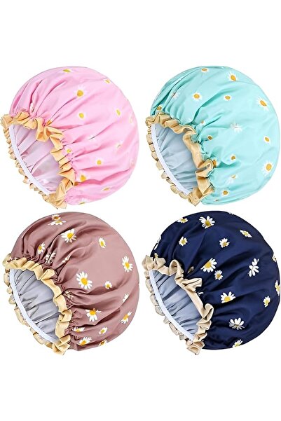 ASKIND 4 Pcs Shower Caps for Women, Elastic Satin and Bath Bathing Reusable W...