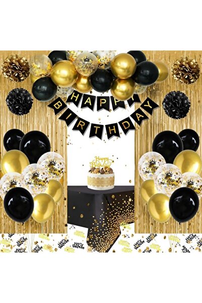 GENERAL Black Gold Birthday Decorations,Happy Birthday Banner,Confetti Birthd...