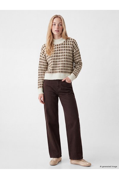 LC Waikiki Xside Brown Half Turtleneck Patterned Women's Knitwear Sweater