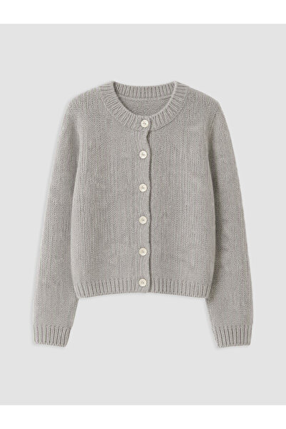 LC Waikiki Vizyon New Season Gray Women's Knitwear Cardigan with Crew Neck