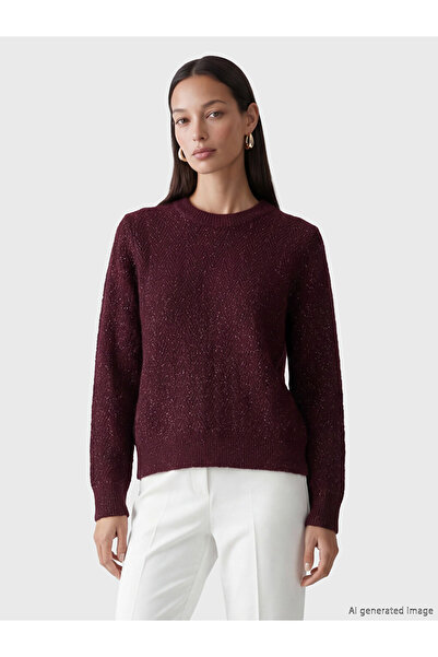 LC Waikiki Ozmarka New Season Burgundy Crew Neck Shiny Textured Women's Knitw...